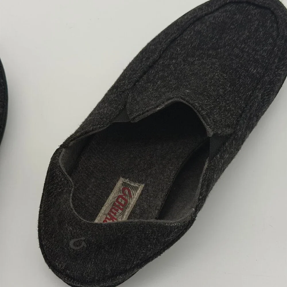 Olukai Moloa Hulu Slippers Mens 10 M Black Gray Wool Slip On Lounge Casual Shoes